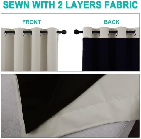 NICETOWN 100% Blackout Window Curtain Panels, Full Light Blocking Drapes with Black Liner for Nursery, 72-inch Drop Thermal Insulated Draperies (Natural, 2 Pieces, 70-inch Wide Per Panel) - Image 5