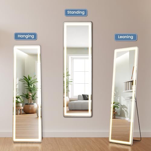 DUMOS 16" x 60" LED Full Length Mirror with Lights, Lighted Floor Full Body Mirrors with 3 Color Lighting, Wall Mounted Stand Mirror for Bedroom, Dressing Room, Living Room, Bathroom - Image 4