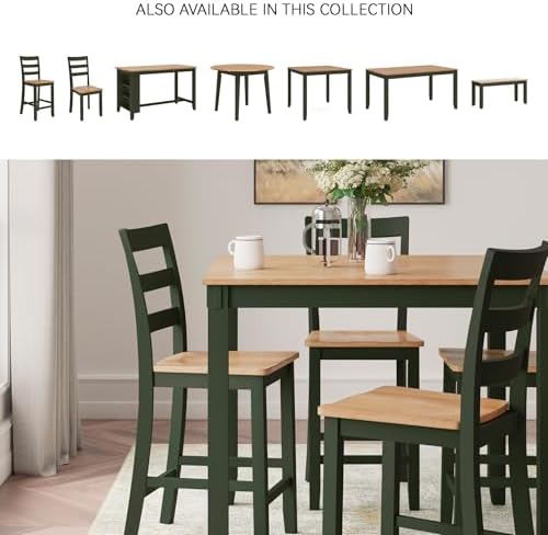 Signature Design by Ashley Gesthaven Counter Height Dining Set, 5-Piece Bar Table and Chairs Set with Butcher Block Top, Casual Green and Light Natural Mango Wood - Image 6
