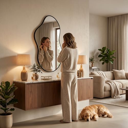 Irregular Wall Mirror 25 x 46 Inch Asymmetrical Black Mirror - Image 4