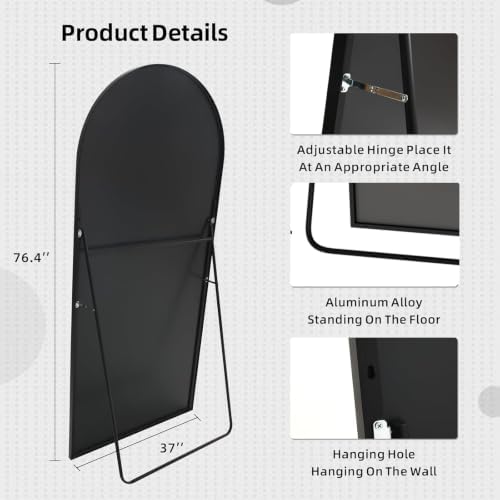 LFT HUIMEI2Y 76.4"x37" Arch Full Length Mirror, Black Floor Mirror - Image 3