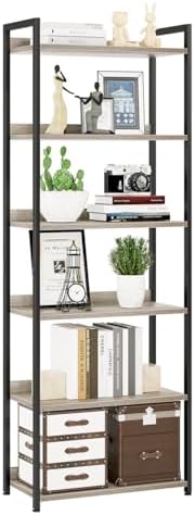 NUMENN Bookshelf, 6 Tier Freestanding Shelving Unit, Grey by NUMENN