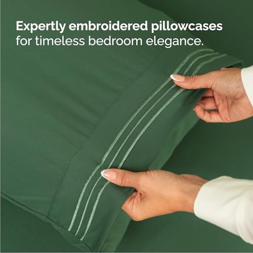 Queen Size 4 Piece Sheet Set - Breathable & Cooling Sheets - Emerald Green - Image 6