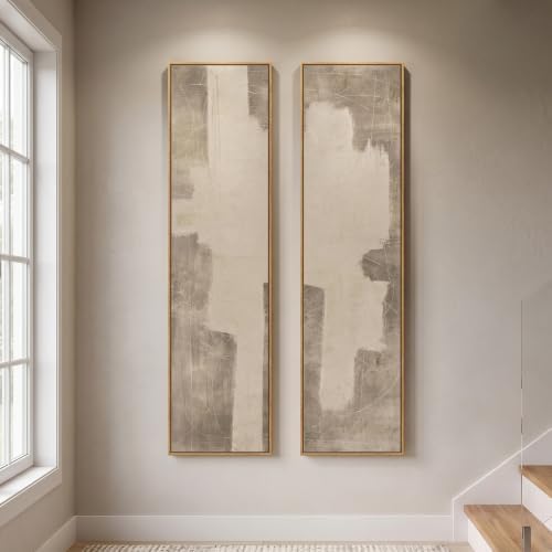 Framed Neutral Abstract Vertical Wall Art for Living Room Decor, 2 Piece by Cuspin