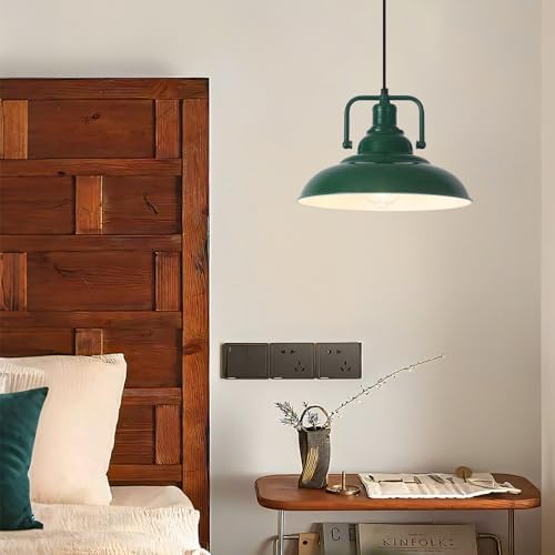 Farmhouse Pendant Light, 12.5inch, 2 Packs Green Kitchen Pendant Lights, Modern Pendant Lights, Pendant Lights Kitchen Island, Pendant Light for Bedroom, Office, Kichen Sink, Library - Image 4