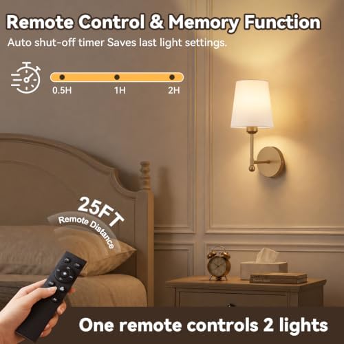 Battery Operated Wall Sconces, Gold, 2 Pack with Magnetic Bulbs,RF Remote - Image 6