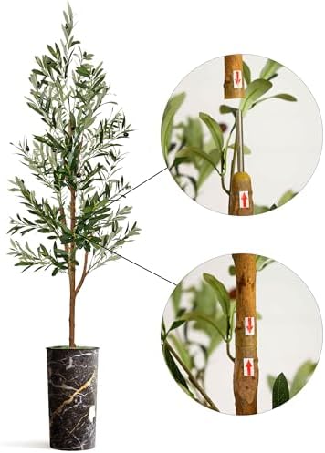 Artificial Tree in Granite Effect Planter, Fake Olive Tree for Indoor and Outdoor Home Decoration - 68" Overall Tall (Plant Pot Plus Tree) - Image 6