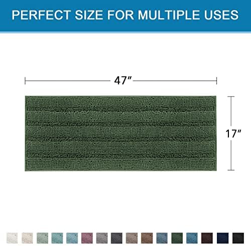H.VERSAILTEX Bath Rugs for Bathroom Non Slip Bath Mats Extra Thick Chenille Striped Bath Rug Runners 47" x 17" Absorbent Fluffy Soft Shaggy Mats Dry Fast Plush Area Carpet for Bath Room - Bronze Green - Image 2