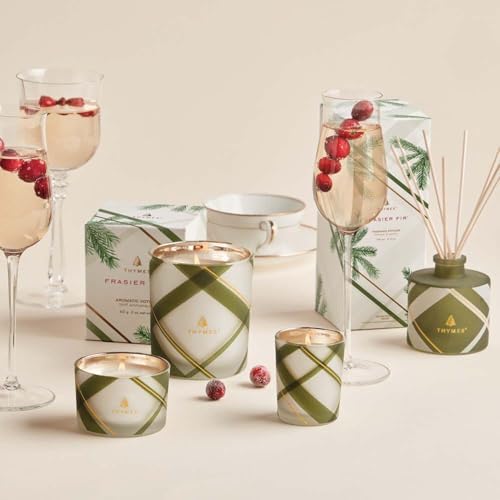 Thymes Frasier Fir Reed Diffuser Set – Includes Reeds, Fragrance Oil, and Frosted Glass Bottle – Fragrance Oil Diffuser – Room Fresheners – Luxury Home Decor – Green & White (Frosted Plaid, 4 fl oz) - Image 2