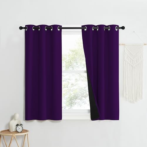 NICETOWN 100% Blackout Curtains with Black Liner Backing, Thermal Insulated Curtains for Living Room, Noise Reducing Drapes, Royal Purple, 37" Wide x 50" Long Per Panel, Set of 2 Panels by NICETOWN