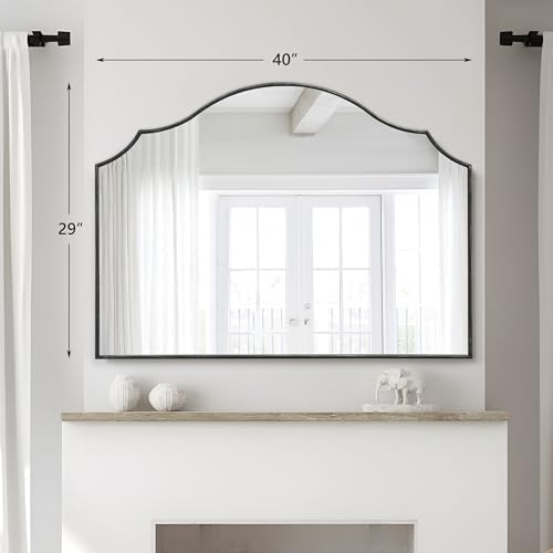 Besdomus Black Scalloped Wall Mirror: 40"x29" Large Wooden Bathroom Mirror - Image 3
