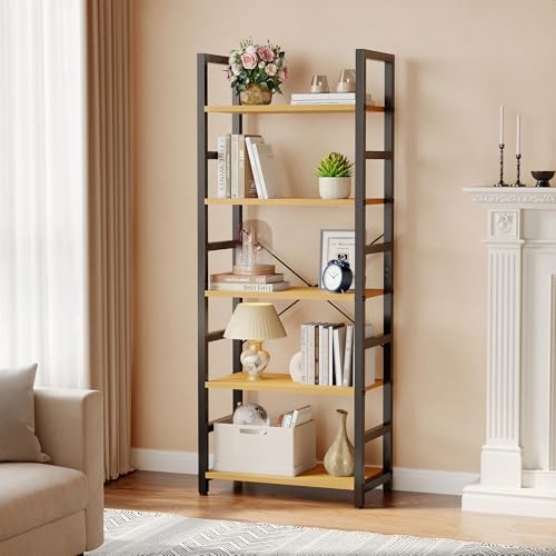 DUMOS 5-Tier Bookshelf, Modern Tall Bookcase Book Shelf - Image 2