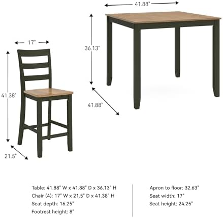 Signature Design by Ashley Gesthaven Counter Height Dining Set, 5-Piece Bar Table and Chairs Set with Butcher Block Top, Casual Green and Light Natural Mango Wood - Image 3