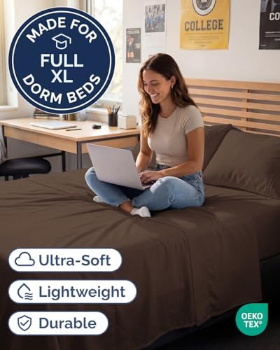Full XL Sheets - 4 Piece Full XL Sheet Set - Breathable & Cooling - Brown - Image 2