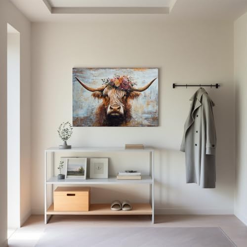 Canvas Wall Art Decor Modern Wall Art Picutures for Living Room Artwork for Wall Decor Vintage Wall Art Decor Highland Cow Wall Art Prints Artwork for Walls Home Bedroom Office Decorations 32" X 48" - Image 3
