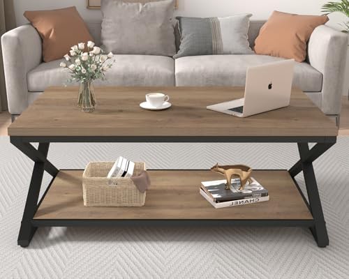 HSH 39" Rectangle Coffee Table with Storage for Living Room, Rustic Oak - Image 4