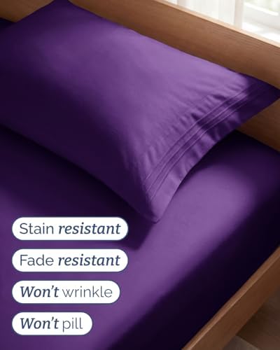 Twin Size 3 Piece Sheet Set - Comfy Breathable & Cooling Sheets - Purple - Image 5
