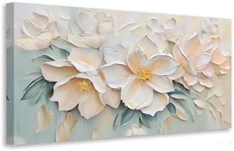 Anolyfi Large White Floral Canvas Wall Art for Living Room Bedroom 48"x24" by Anolyfi