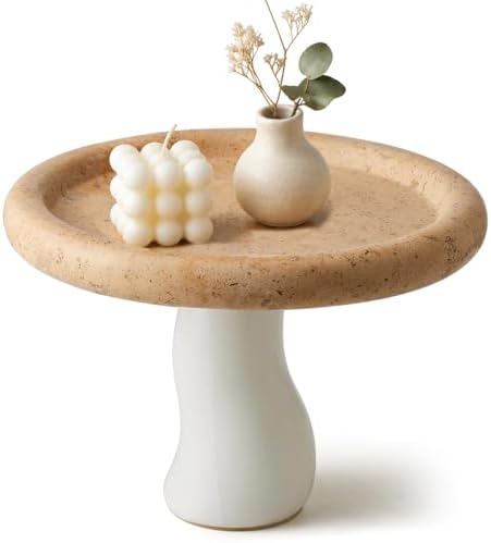 SAMAH Natural Marble Tray, Art Fruit Bowl for Kitchen Counter, Living Room, Vanity, Coffee Table Decor, Mushroom Jewelry Tray for Trinkets, Perfume, Keys, Housewarming Gifts New Home (Yellow) by SAMAH