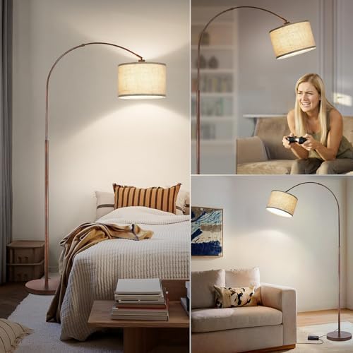 Dimmable Arc Floor Lamps, Antique Bronze Lamp with Adjustable Hanging Shade - Image 6