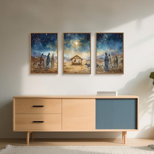 LHIUEM Large Bible Christian Religious Framed Canvas Wall Art Set,Birth of Jesus Nativity Wall Decor,Christmas Mary and Joseph Artwork for Living Room,Bedroom,Dining Room,Office -24"x36"x3 - Image 4