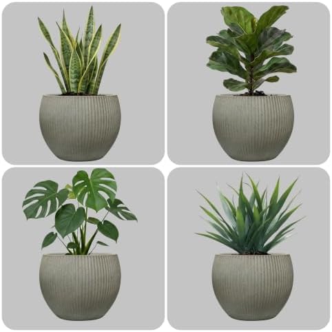 10.2"Dia x 7.8"H Modern Ribbed Plastic Planter Pot with Drainage - Image 5