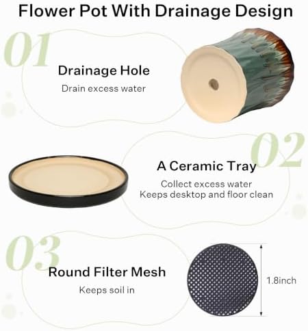8.3 Inch Ceramic Planters with Drainage Hole and Saucer,Indoor Outdoor Large Flower Pots, Garden Pot for Plant Lovers (Drip Blue) - Image 4