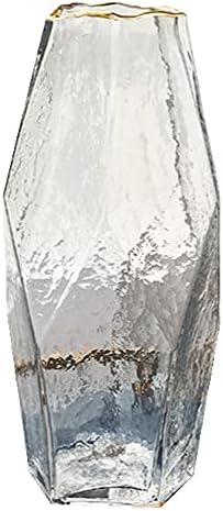 Geometric Square Painted Gold Edge Water Corrugated Translucent Glass Vase Home Table Decoration (B-11in) by Unknown