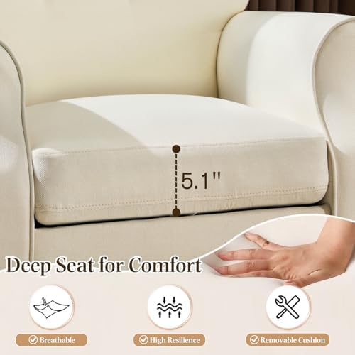 YOLENY Modern Accent Chair,High Back Armchair,Upholstered Fabric Button Single Sofa with Wooden Legs for Living Room,Bedroom,Club,Beige - Image 5