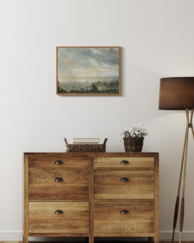 InSimSea Framed Canvas Wall Art Vintage Decor, Room Decor Classical Oil Painting Canvas Prints View from the Elbe Valley with high cloudy sky Vintage Wall Art Home Room Decor, 12"x16" - Image 2