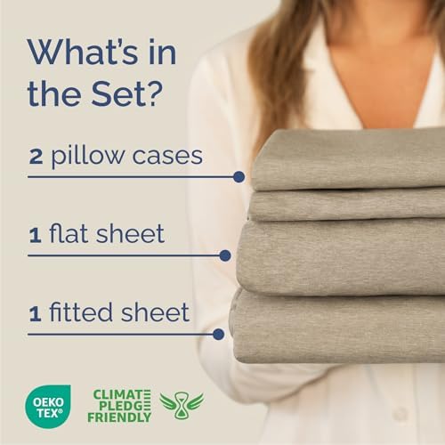 Queen Size 4 Piece Sheet Set - Comfy Breathable & Cooling - Heathered Beige - Image 2