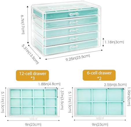 ProCase Earring Holder Organizer Jewelry Box with 5 Drawers, Aqua - Image 4