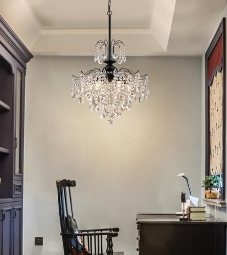 Q&S Crystal Chandelier for Dining Room,Modern Black Crystal Pendant Light,6 Lights for Kitchen Island Entryway Bathroom Office Bar UL Listed - Image 4