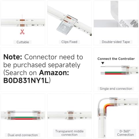 BTF-LIGHTING IP66 RGB WS2811 Smart IC FCOB COB LED Strip, UL Listed 576LEDs/m High Density Color Chasing Uniform Light, DC24V 16.4FT 10mm Width Tape Light for Home DIY Decor(No Adapter or Controller) - Image 7