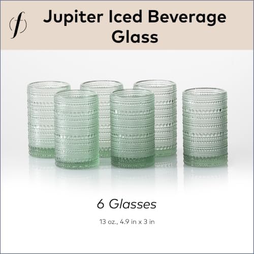 FORTESSA Jupiter Beaded Hobnail Glass Vintage Themed Drinkware Set, 13 Ounce Iced Beverage Glasses (Set of 6), Dishwasher-Safe, Sage Green - Image 5