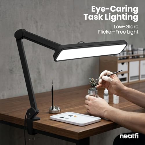 Neatfi XL 2,500 Lumens 30W LED Task Lamp for Manicure Table, Crafts, Workbench, Office – 22” Wide Shade Desk Light | Eye-Caring 6500K | 4-Level Brightness (Black, Non-CCT with Clamp) - Image 3