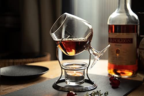 BarCraft Brandy Glass and Warmer Gift Set, 350ml Glass, Tea Light Holder and Metal Stand, 3-Piece Set - Image 5
