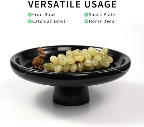 Marble Fruit Bowl for Kitchen - 9.9" Black Decorative Stone Pedestal Bowls for Home Decor, Footed Fruits Holder For Dining Table Counter Organization - Image 6