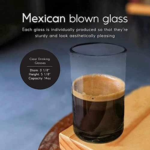Clear 14 oz Drinking Glasses (Set of 6) | Hand Blown Mexican Glassware | Recycled Glass Drinking Glasses for Water, Juice, Margarita, Cocktails & Whiskey, Lead-Free Toxin Free - Image 4