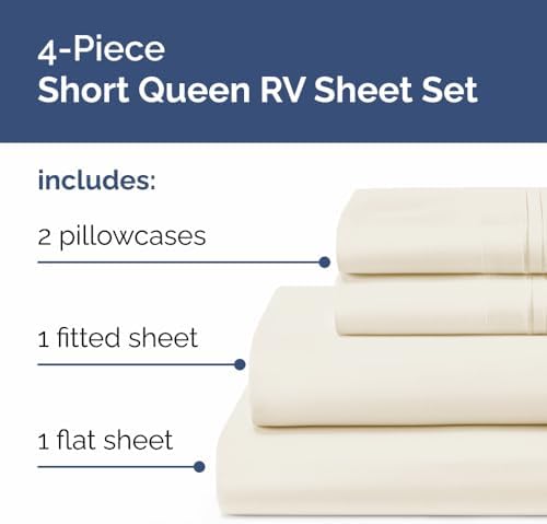 Short Queen Size 4 Piece Bed Sheet Set - RV Short Queen Sheets - Off White - Image 2