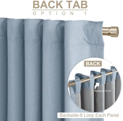 Faux Linen Total Blackout Curtains for Bedroom 96 Inches Long, Dusty Blue - Image 3