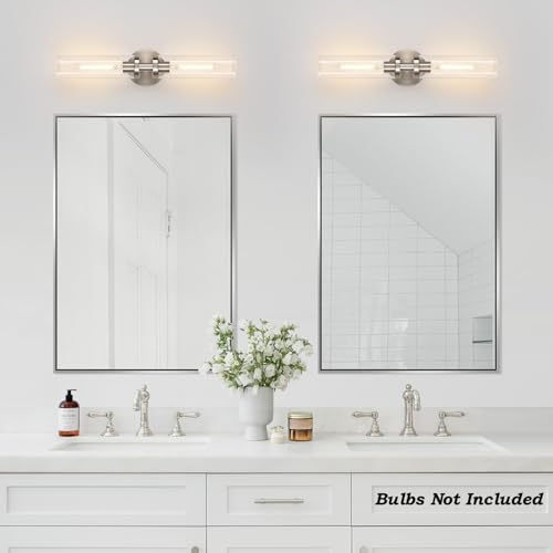 Wall Sconces Set of Two, Hardwired Brushed Nickel Bathroom Sconces Wall Lighting with Clear Glass, Modern Sconces Wall Decor Set of 2 Bathroom Light Fixtures for Mirror Hallway (Bulbs Not Included) - Image 7