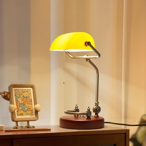 Bankers Lamp Traditional Orange Desk Lamp Solid Wood Pull Chain Switch - Image 5