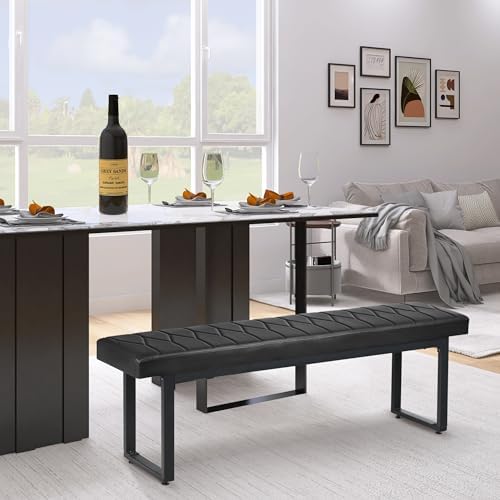 STHOUYN Black Faux Leather Benches Set of 2, 58 Inch Padded Seats - Image 2