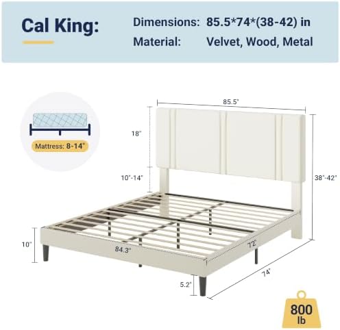 Allewie Cal King Platform Bed Frame with Velvet Upholstered Headboard - Image 2