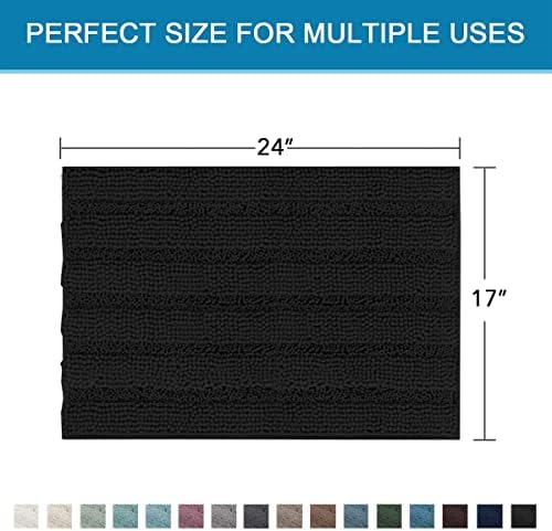 H.VERSAILTEX Bathroom Rugs Bath Rugs Non Slip Bath Mats Extra Thick Chenille Striped Rug 17" x 24" Absorbent Soft Shaggy Washable Dry Fast Bath Mats for Bathroom Floor - Black - Image 2