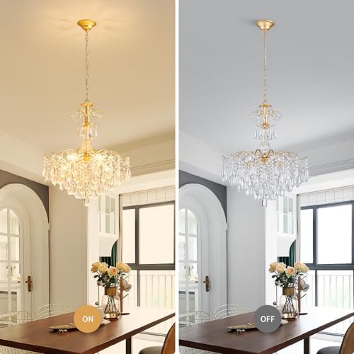 WUZUPS 6-Light Crystal Chandelier Pendant Ceiling Light Modern Lighting Fixture for Bedroom Hallway Bar Kitchen Bathroom, H 25.6" W21.7, E12 Base, Gold - Image 4