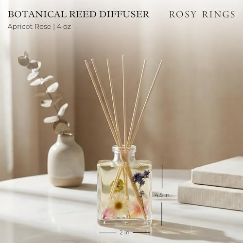 Rosy Rings Apricot Rose Botanical Diffuser, Single Piece, 4 oz Lasts 4-6 Months, Square Glass Reed Fragrance with Dried Flowers Natural Oils Decor, Bedroom Bathroom Living Space Luxury Gift - Image 2