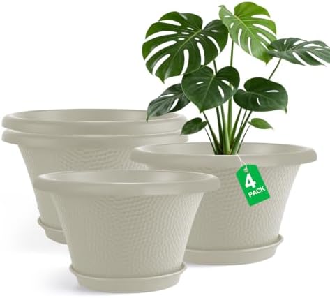 Quarut 12 Inch Pots for Plants,4 Pack Large Flower Pots with Saucer by Quarut