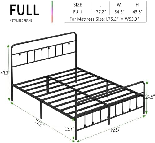 Full Size Metal Bed Frame with Headboard and Footboard,Black - Image 2